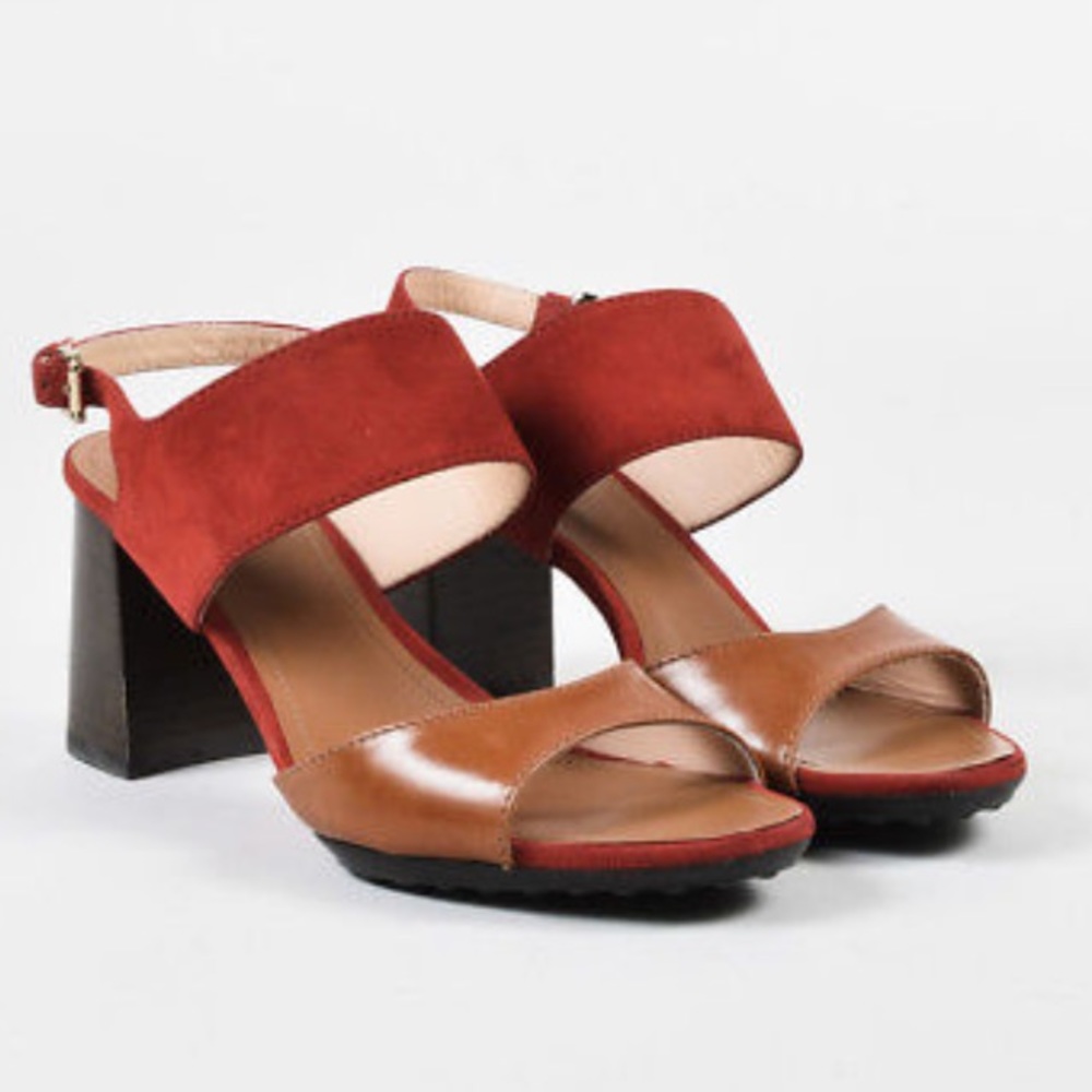 Tods Size 38 Open Toe Sling Back Sandals Red